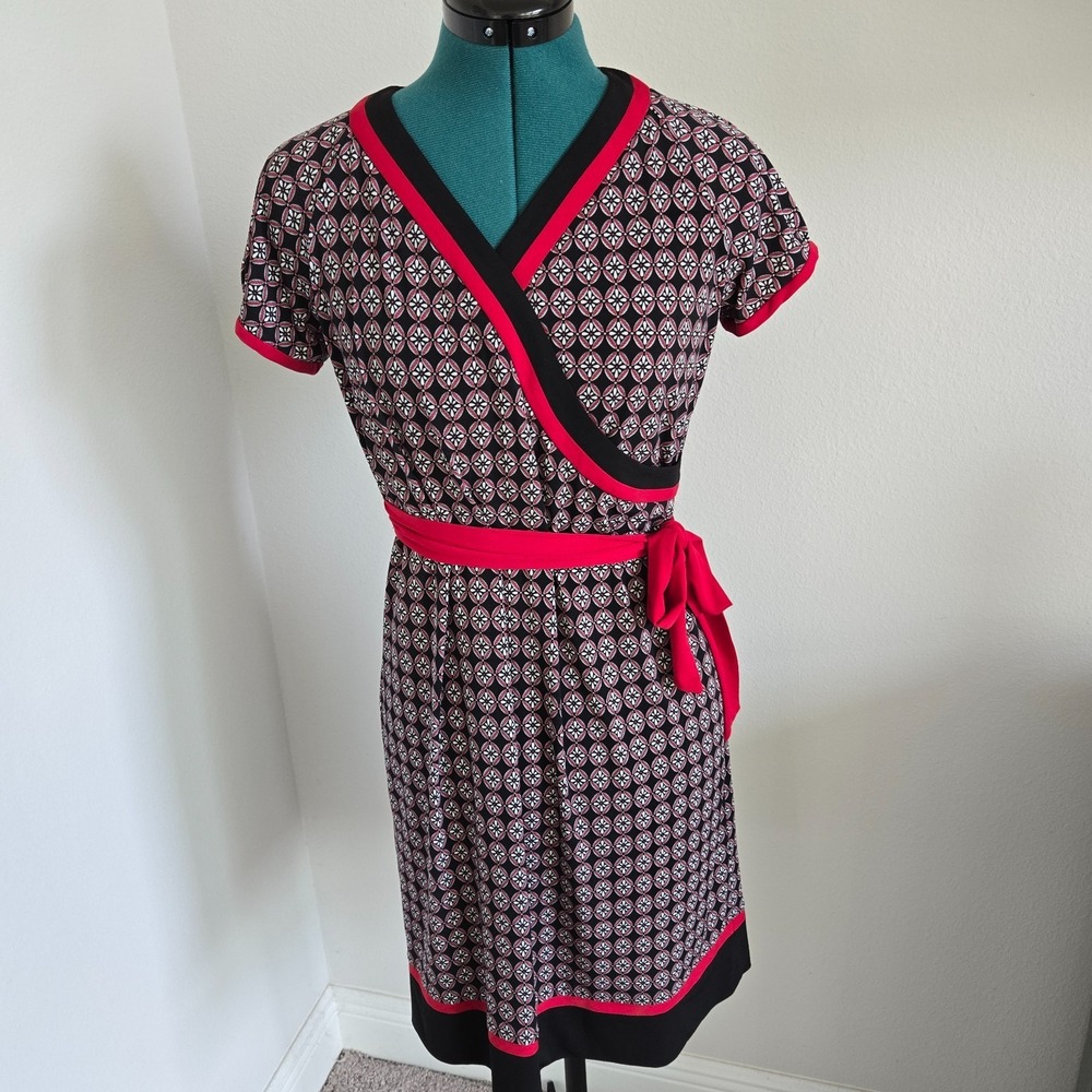 Sandra Darren Womens A-line Dress Size 8P Cap Sleeves Preppy Classic Faux Wrap